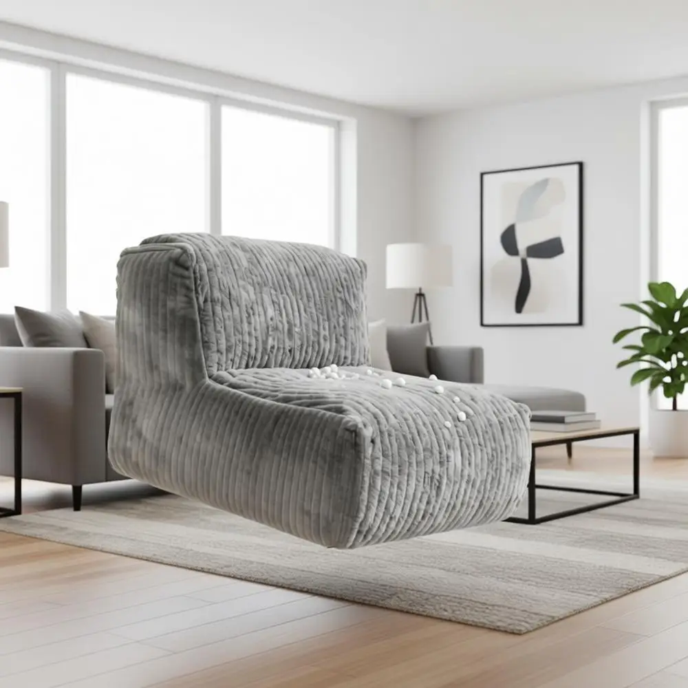 

Gray Striped Bean Bag Chair - Comfort for Adults, Teens, and Kids; Ideal for Living Rooms, Bedrooms, Dorms, and Balconies