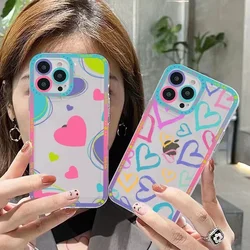 Colorful Love Heart Phone Case for iPhone 16 14 15 13 11 12 Pro Max 13Mini X XS XR 7 8 15Plus SE3 Transparent Covers Shell Bags