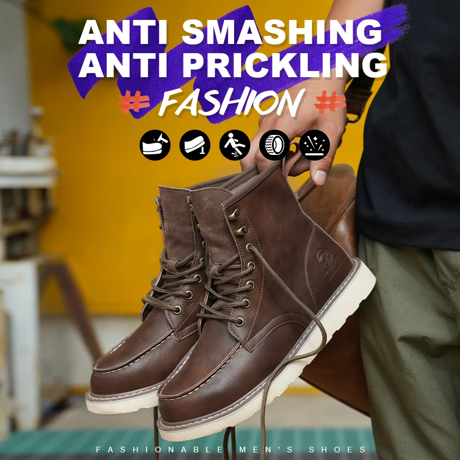 

Two layer cowhide high top anti-smash anti-puncture breathable fashion labour insurance shoes