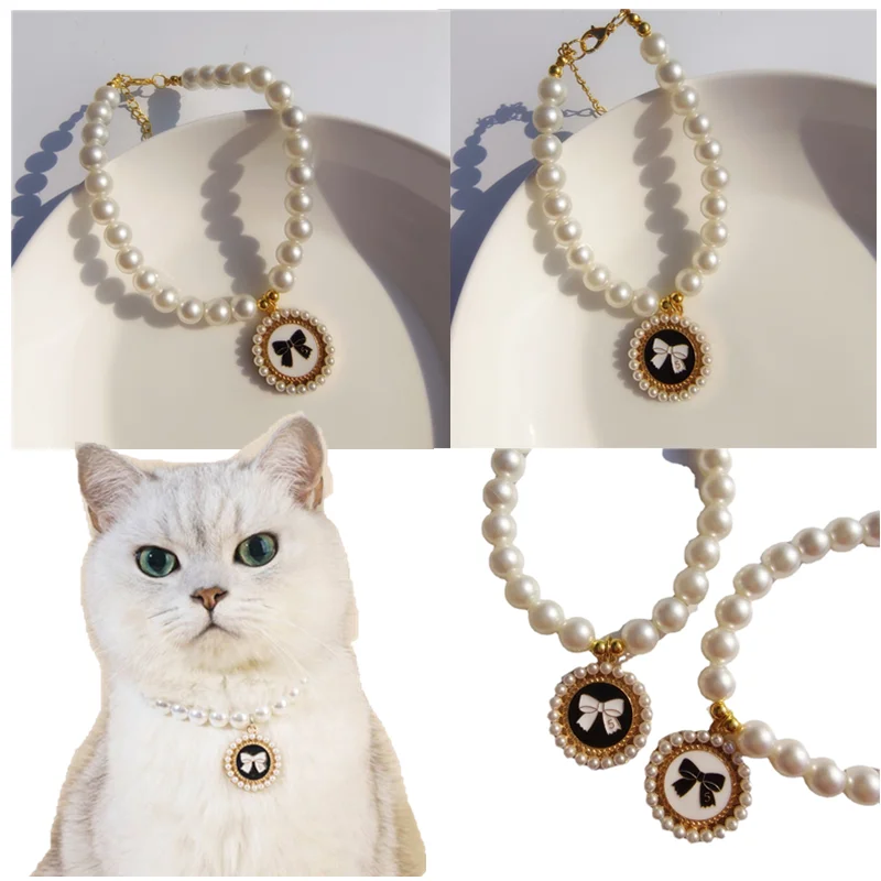 

Cute Pet Pearl Collar Dog Princess Bow Necklace Cat Jewelry Collar Puppy Accessories Dog Chain Chihuahua Wedding Jewelry Stuff