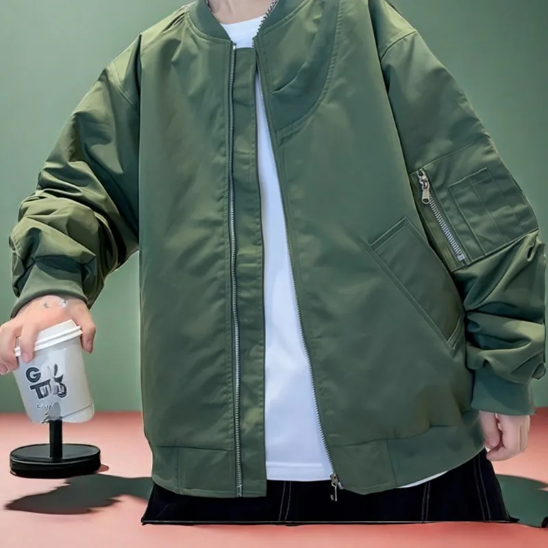 سترة بيسبول للأولاد لربيع وخريف 2025 بتصميم كوري، سترة سوداء فضفاضة برقبة دائرية مناسبة للأطفال الكبار #3