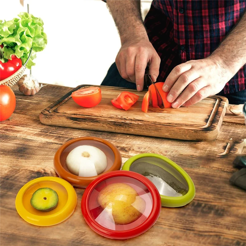 

A47U 5 Pieces Set Avocado Saver, Onion Silicone Storage, Half Cut Fruit Containers - Reusable Kitchen Gadgets For Fridge