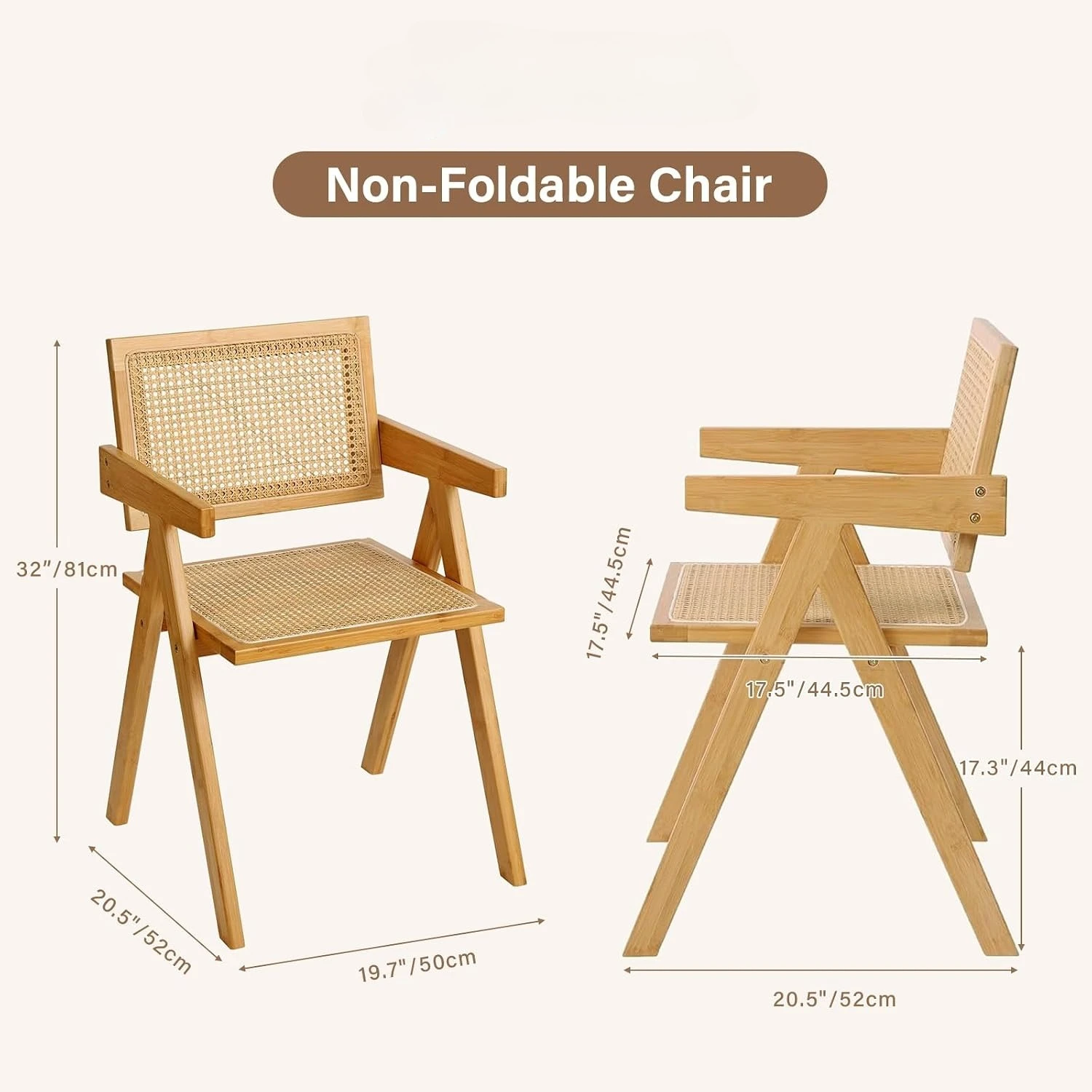 2 Pack Rattan Dining Chairs Bamboo Armchairs Accent Side Chairs with Arms for Dining Room Kitchen Living Room Porch Natural