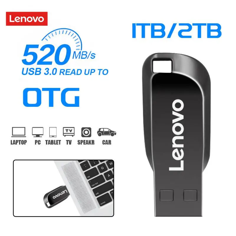 레노버 메탈 플래시 드라이브 메모리, PC용 방수 USB 스틱, 고속 OTG 펜 드라이브, 2TB USB 3.0, 1TB, 512GB, 256GB, 128GB, 64GB, 32GB