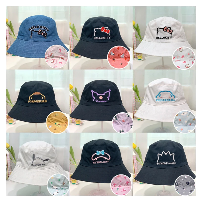 Sanrio Kawaii Hello Kitty Fisherman's Hat Cinnamoroll My Melody Pompompurin Pochacco Bad Badtz Maru Cartoon Reversible Sun Visor