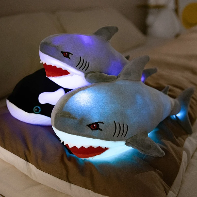 luminous Cartoon Shark Killer Whale Plush Toys Cute Lovely Shiny Soft Stuffed Dolls Boys Girls Gift Car Home Decoration Pillow