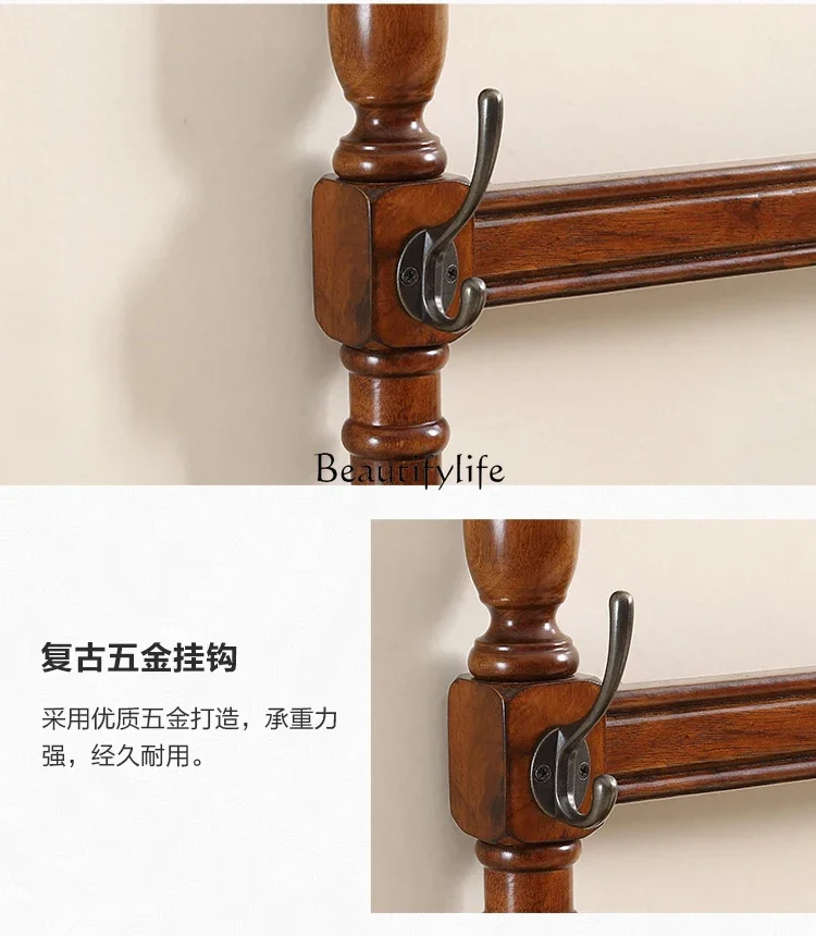 02 ls 18アメリカ産無垢材ハンガー床から天井までのヨーロッパ風コートラック玄関靴交換用スツールハンガー