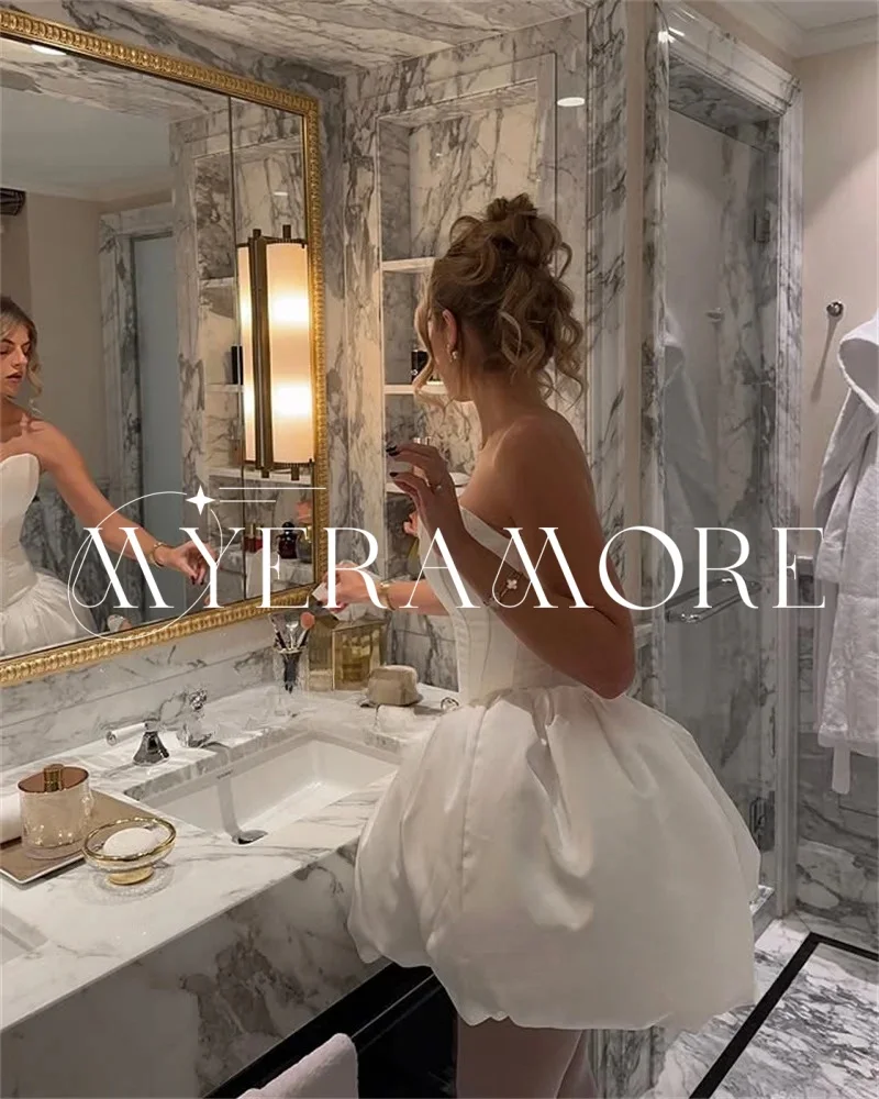 Vestidos de novia cortos sencillos con cuello en V para mujer, vestidos de novia de satén con corte en A, sin tirantes y espalda descubierta, vestidos de novia personalizados