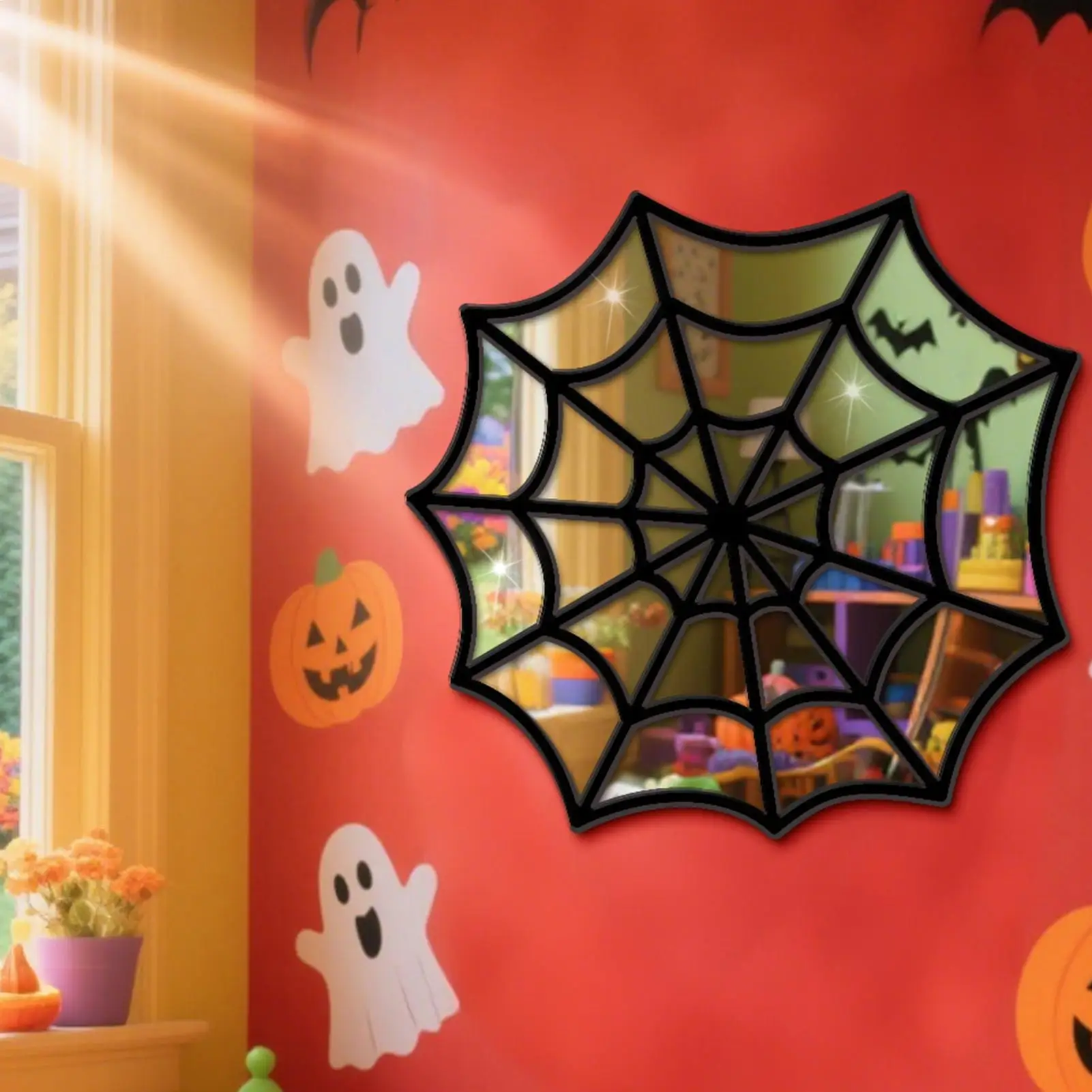 

Halloween Window Stickers Halloween Window Decorations Mirror Reflective Effect Wood Spider Pumpkin Sign for Haunted House