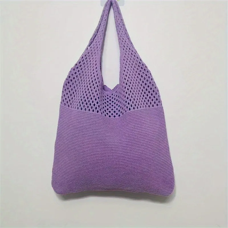Ästhetische, ausgehöhlte Häkel tasche, Umhängetasche mit großer Kapazität, einfache gestrickte Einkaufstasche für Frauen – Detail 18