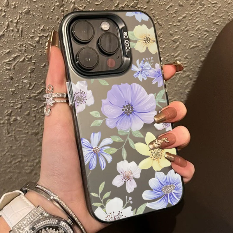 Flower Matte Laser Phone Case For Samsung Galaxy S24 S23 FE S22 S21 Ultra Plus A14 A34 A33 A54 A53 A52 A55 Lens Protect Cover