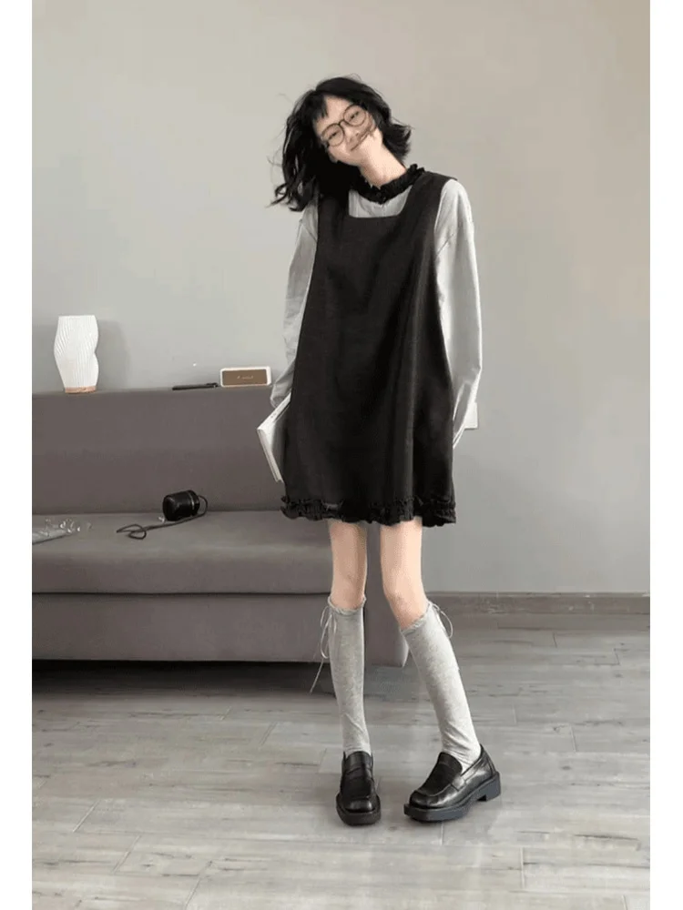 

plus Size Women's Sweet Korean Style Early Autumn Long Sleeve Loose Dress Set High Waist A-Line Skirt Casual Comfortable