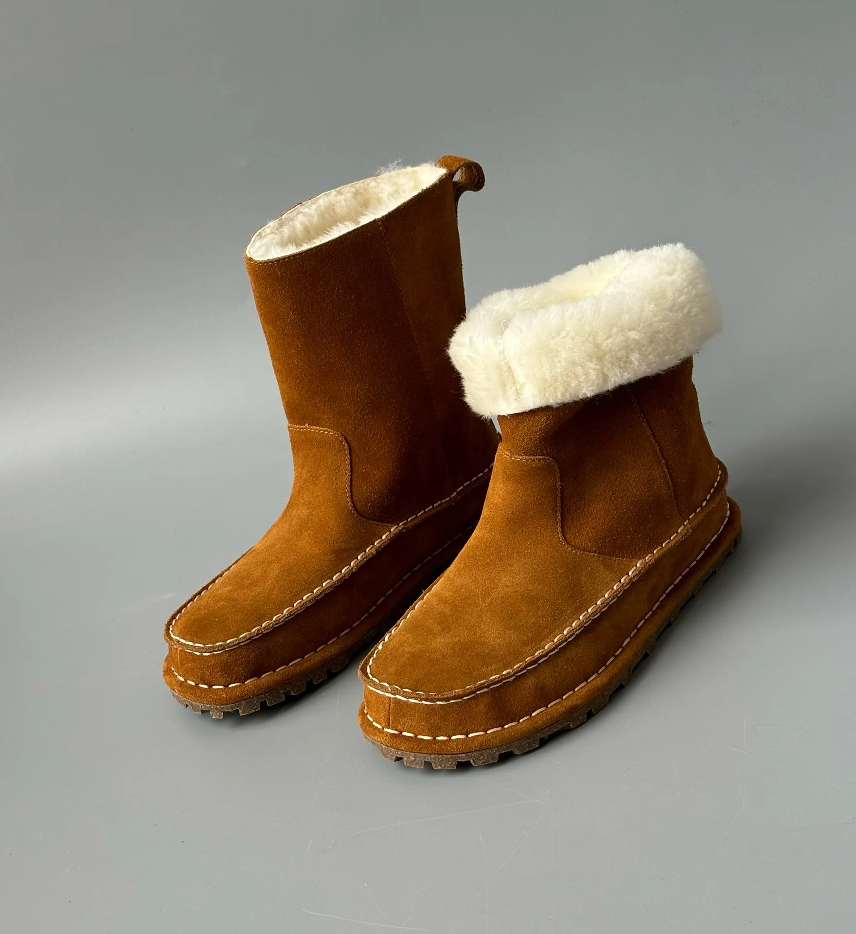 Maxdutti sapatos de lã de camurça de vaca de alta qualidade nórdico botas de neve de inverno feminino retro costurado decorativo sapatos quentes senhoras