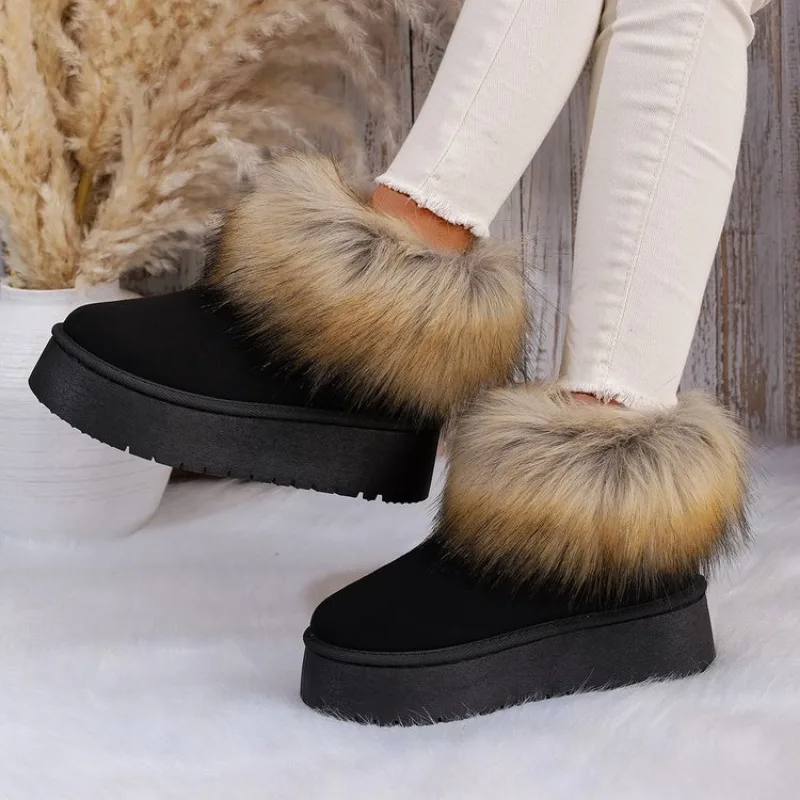 

Women Shoes 2026 Retro Round Toe Women's Boots Winter Plush Warm Short Boots Lightweight Non-slip Ladies Snow Boots Plus Size 41