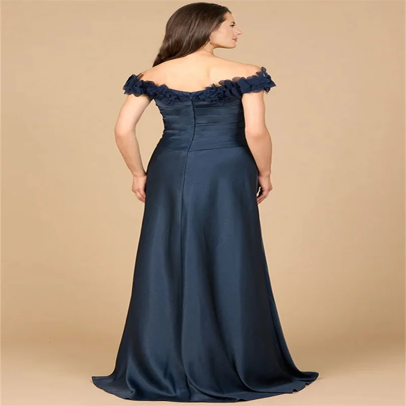 Luxury Wedding Party Dress Off the Shoulder Formal Mom Evening Gowns A Line Navy Blue Mother of the Bride Dresses Customized