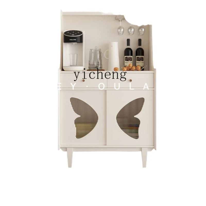 

ZK Cream Style White Paint Sideboard Cabinet Simple Multifunctional Living Room Locker Tea Cabinet