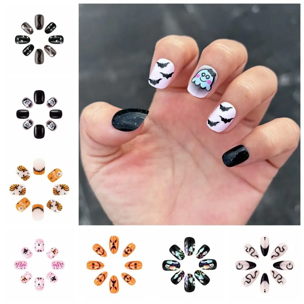 Visual Impact Halloween Fake Nails Festive Atmosphere Detachable Pumpkin Ghost False Nails Various Styles DIY Handmade Wear Nail