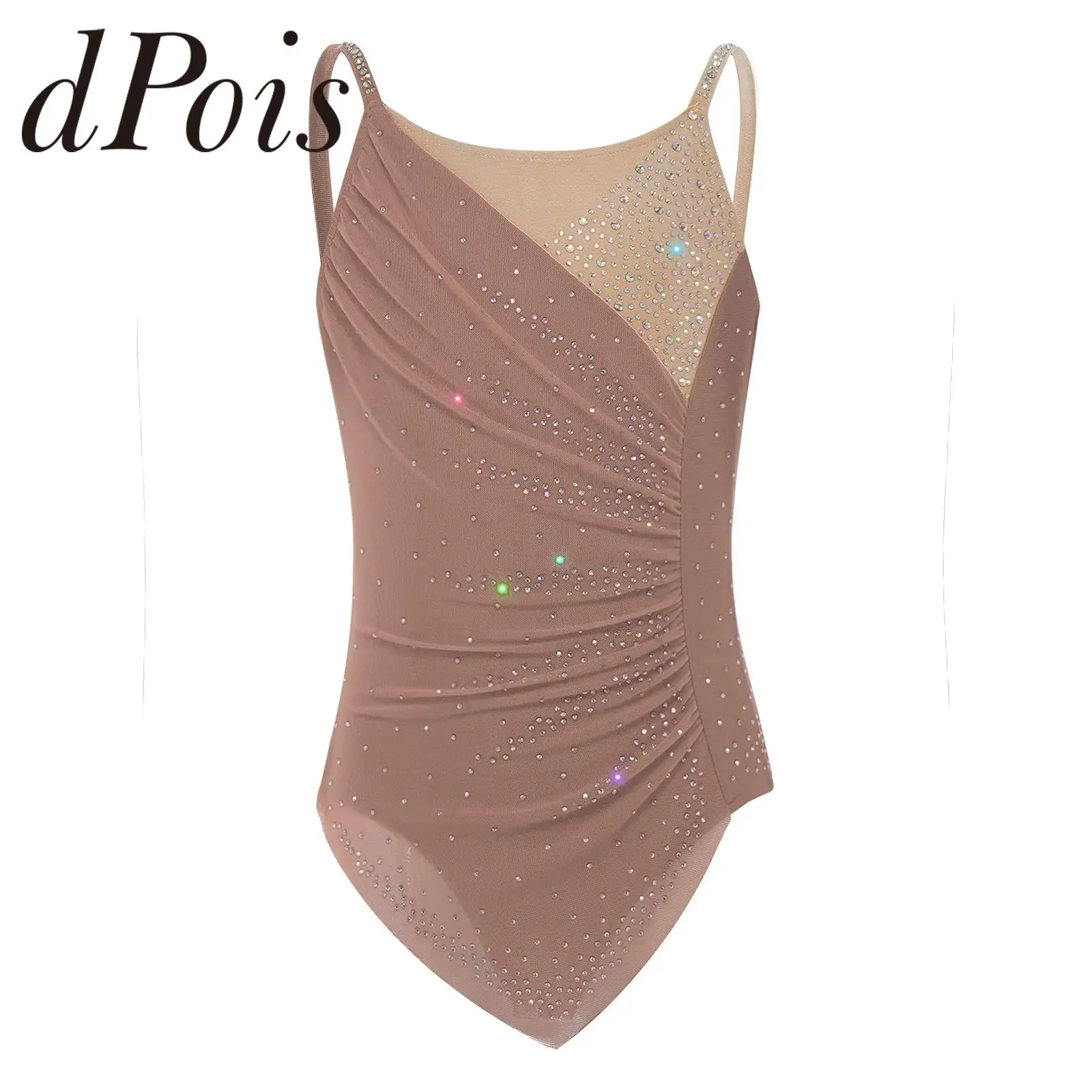 

Rhythmic Gymnastics Leotatd Childs Spaghetti Straps Ruched Figure Skating Jumpsuits Kids Girls Sleeveless Ballet Dance Costume