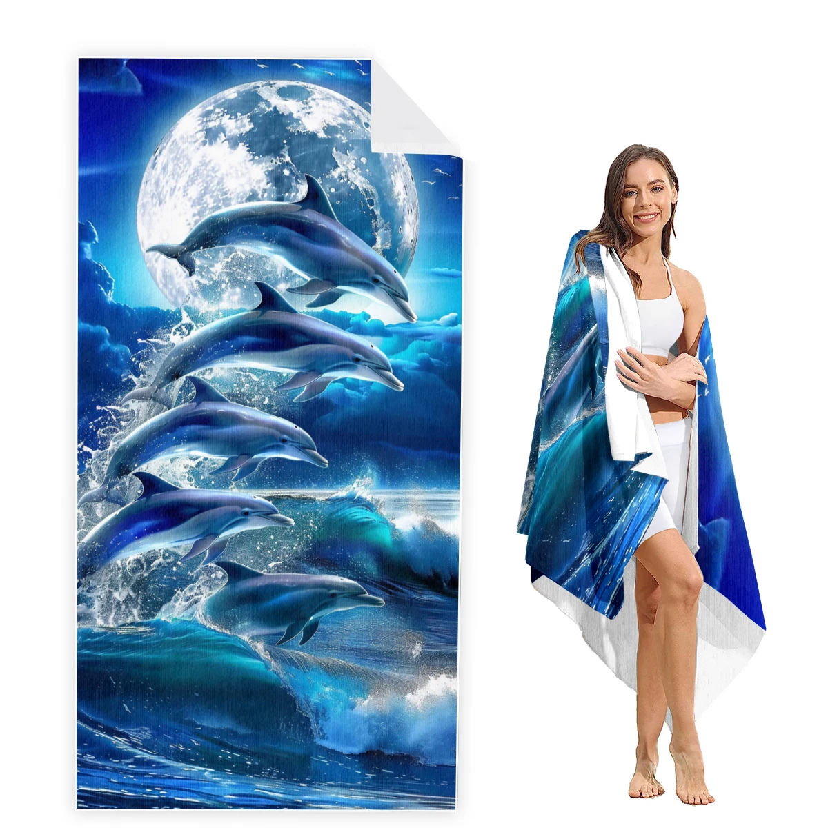 

Dolphin Beach Towel Oversized, Super Absorbent Sand Free Thick Microfiber Beach Towel,Beach Towels for Kids,Men,Women,Girls