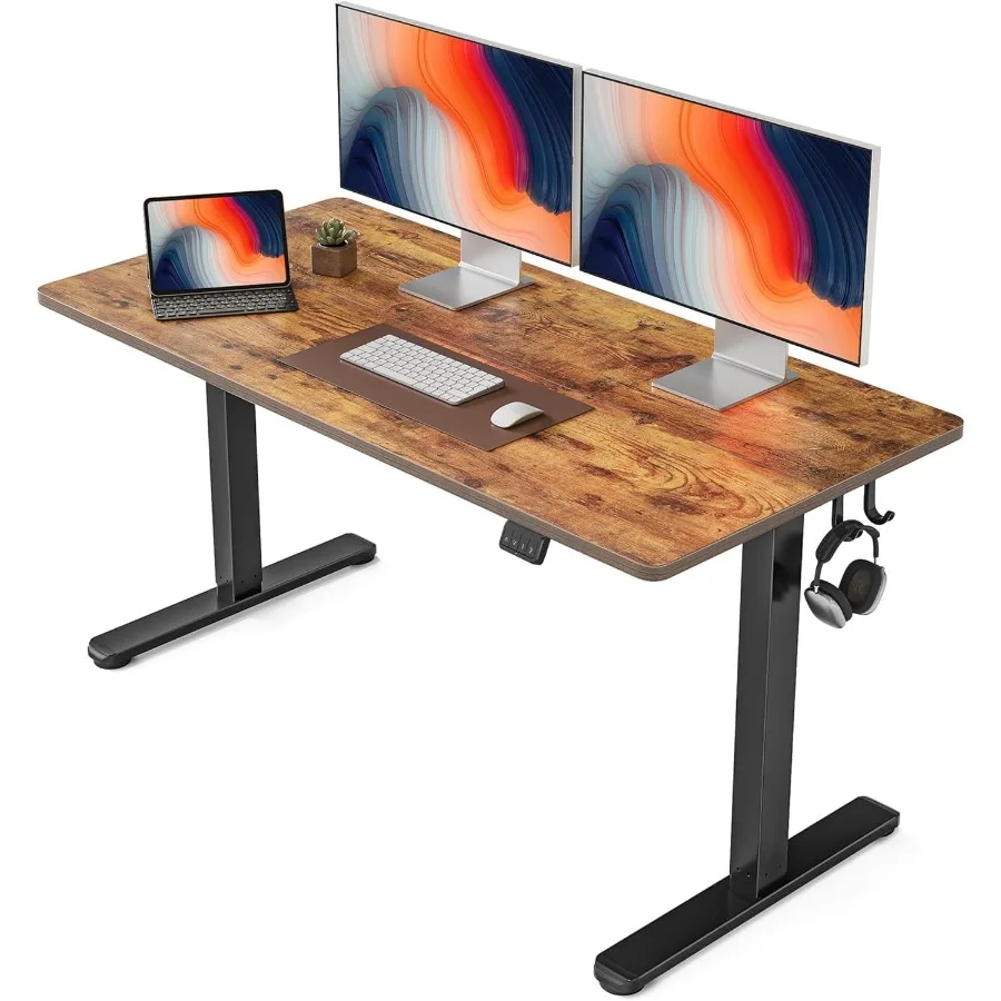 Standing Desk 55 × 24 Inches Electric Height Adjustable Sit Stand Up Desk Home Office Desk with Splice Board Black Frame/Rustic
