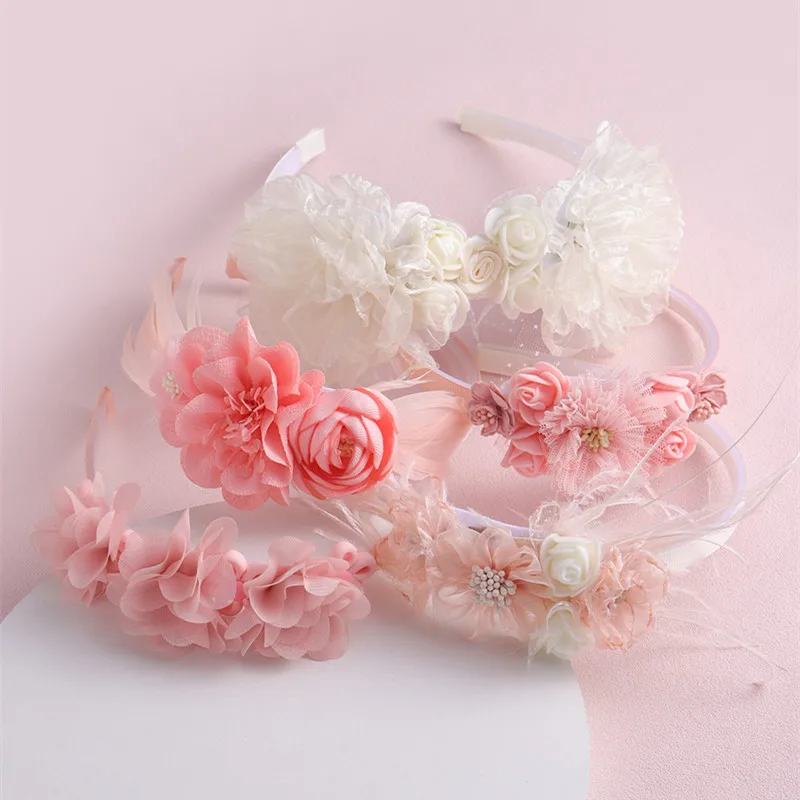 

Imitation Pink Flower Hair Hoops Princess Girl Headdress Sweet Children Hairband Headwear Baby Photo Props Kids Hair Accessories