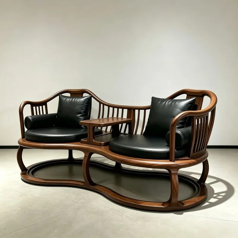 Black walnut Arhat bed, Chinese elegant solid wood double sofa chair, living room bedroom chaise longue