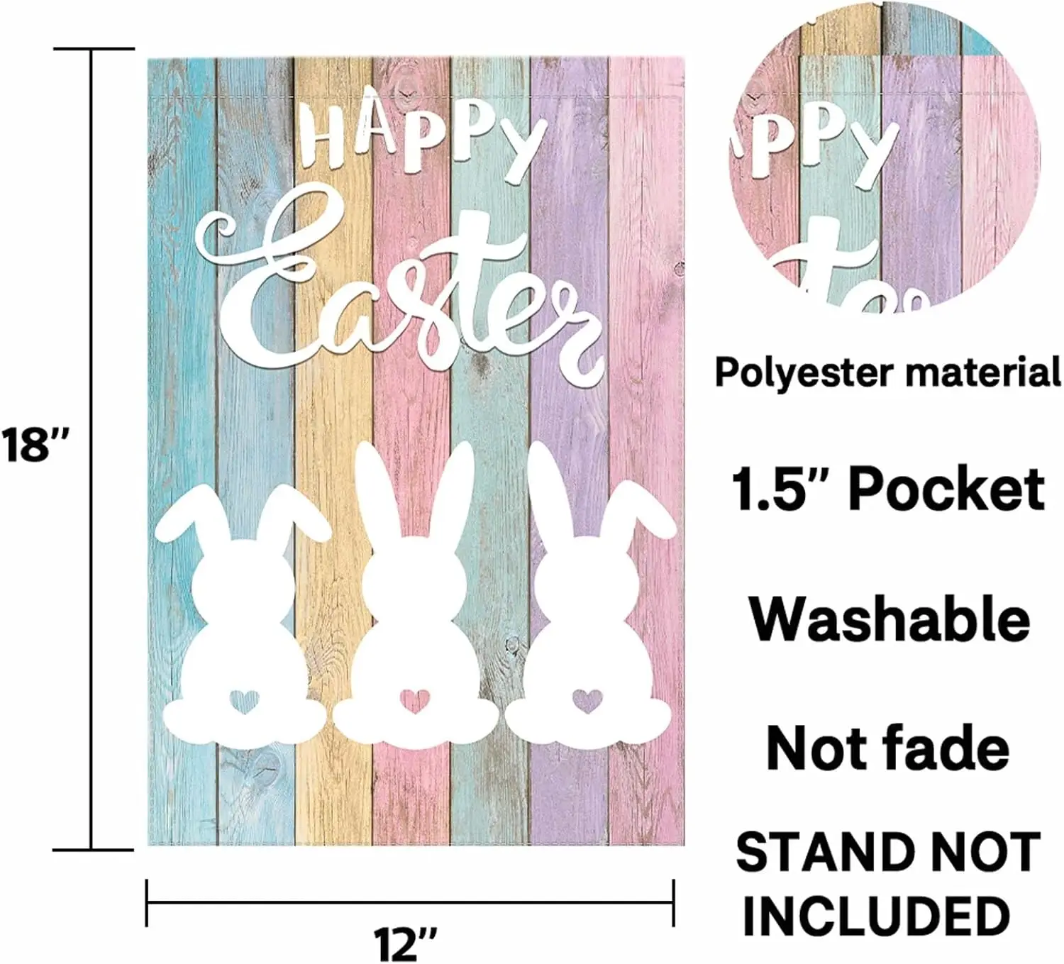 Funnytree Happy Easter Garden Flag Bunny Colorful Wooden Board Outdoor Decor Spring Rabbit Yard Flags Farmhouse Decoration Verti