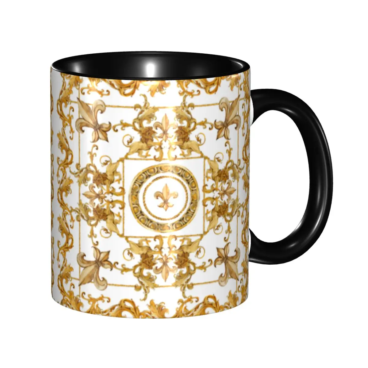 

Personalized Golden Lion And Damask Ornament Coffee Mug DIY Baroque Ceramic Tea Milk Cups