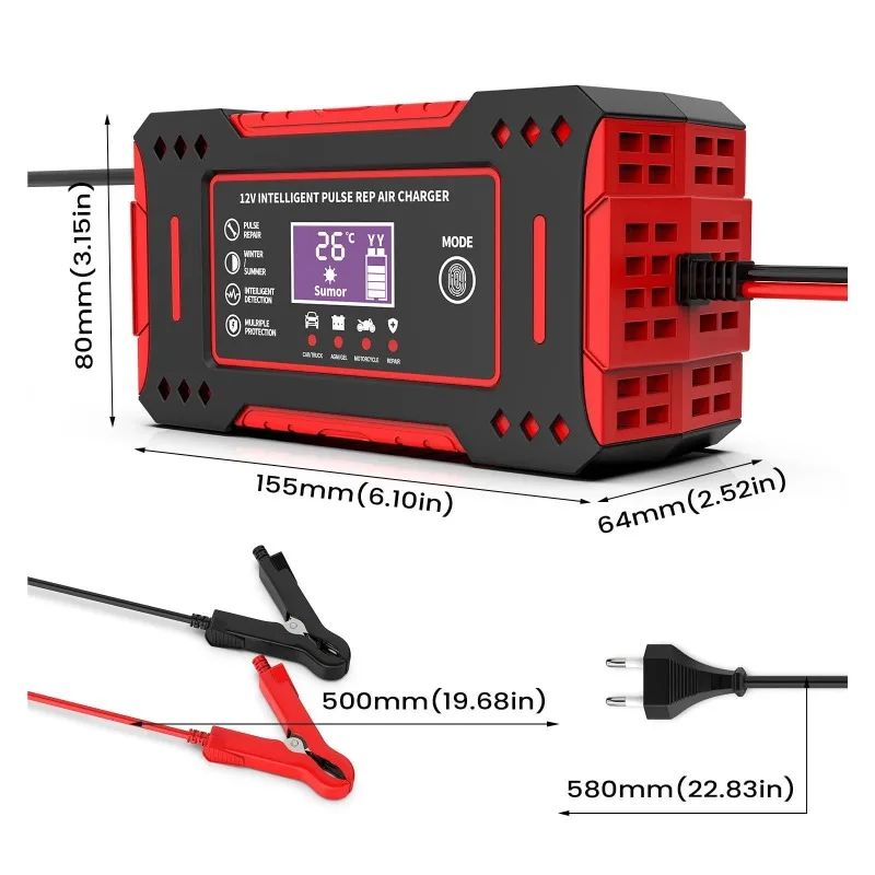 6A 12V Battery Repair LCD Display Intelligent Car Battery Charger Car and Motorcycle Battery Charging Unit Lead-Acid