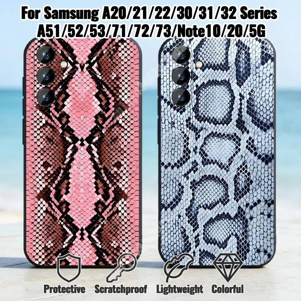 Snake Skin Pattern Phone Case for Samsung Galaxy A73 72 71 A53 52 51 A22 21 S E A12 11 10 Silicone Protector