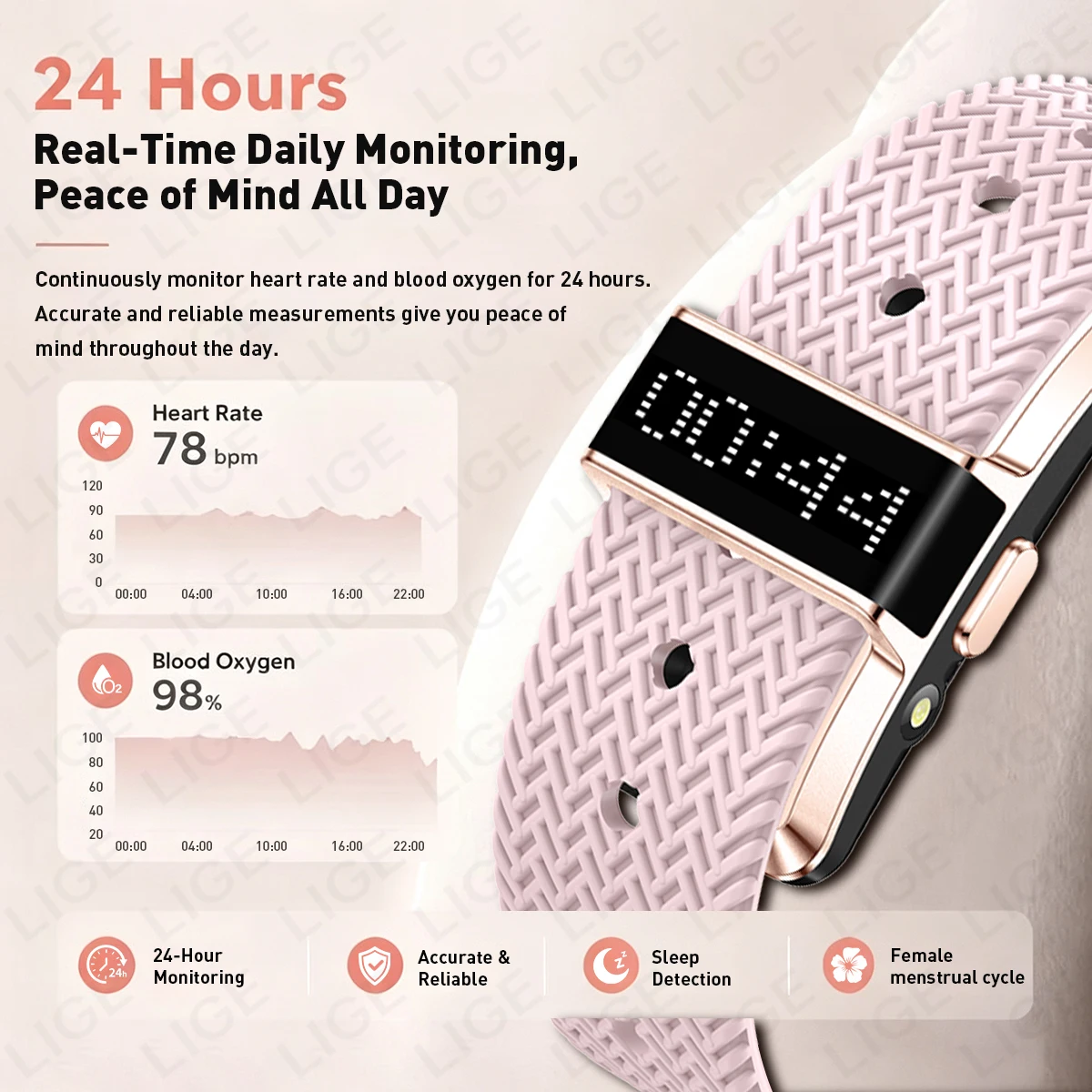 LIGE Fitness Tracker Digital Screen Smart Band Heart Rate Sleep Monitor IP68 Waterproof LED Flashlight Sport Watch for Women Men