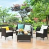 4 Stück Rattan Terrassen möbel Set gepolstert Sofa Stuhl Couch tisch Garten 1