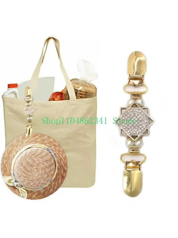 652F Women Pearl Cardigan Sweater Blouses Shawl Clips Shirt Collar Shawl Brooch Clasps