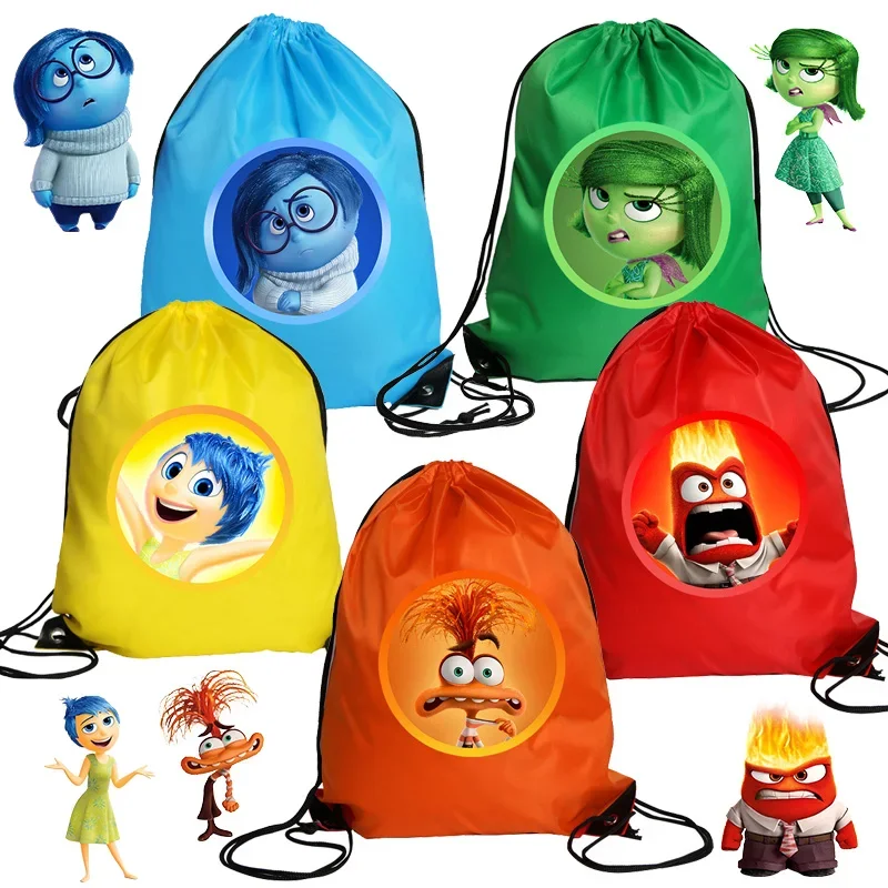 Inside Out 2 Drawstring Bag Anger Anxiety Joy Sadness Sport Backpack Disney Cartoon Storage Pouch Cute Swim Riding Pockets Gifts