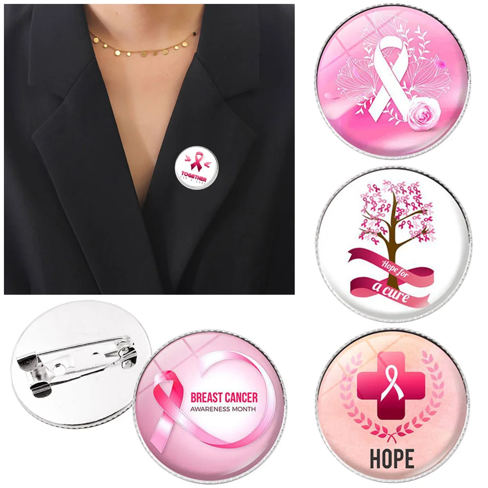 Breast Cancer Awareness Lapel Pin Breast Cancer Pin Women Charity Public Welfare Ribbon Brooch Public Service Activities Badge