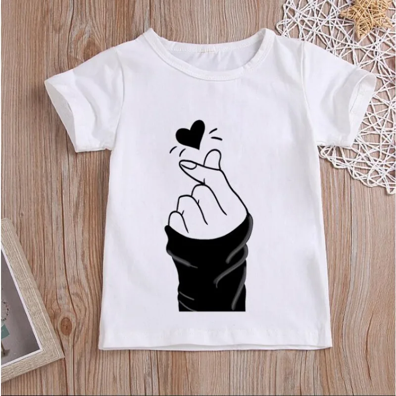 New Girls Than Heart Print T Shirt Unisex Harajuku Tee Clothes Children Cartoon Top 2 3 4 5 6 7 8 Years Kids Birthday Wear TOPS