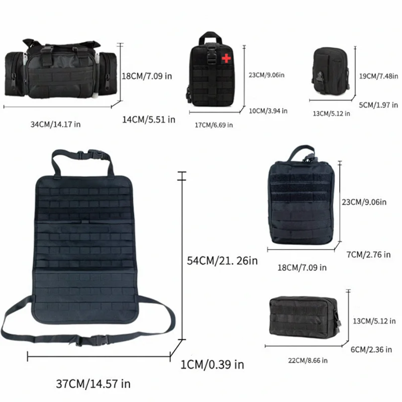Truck Seat Organizer and Storage Tactical Car Back Seat Organizer with a Molle Vehicle Panel and 5 Different Size Molle Pouches