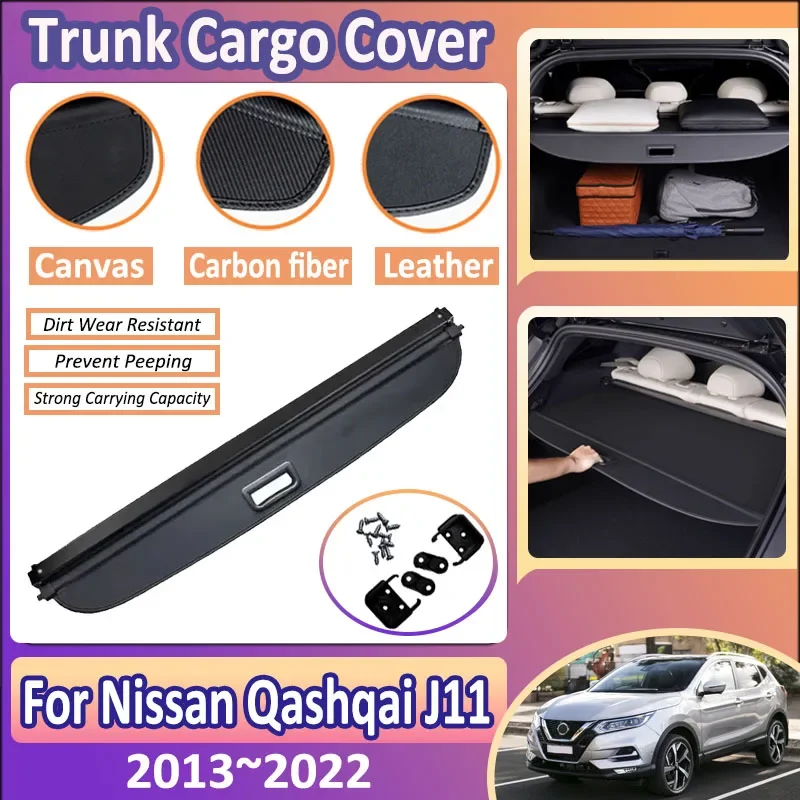 Car Trunk Curtain For Nissan Qashqai J11 MK2 2013~2022 Rouge Sport Trunk Cargo Cover Partition Board Interior Tools Accessories