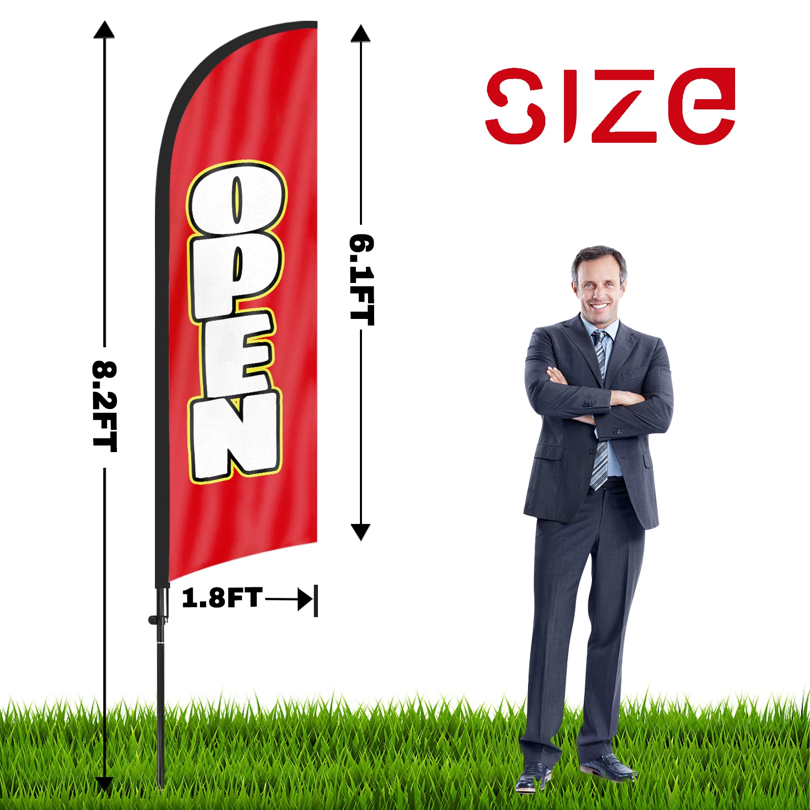 FSFLAG 1PCS 280CM The Open2 Feather Flag with Flagpole Advertising Outdoor Banner Decoration for Businesse and Storefront