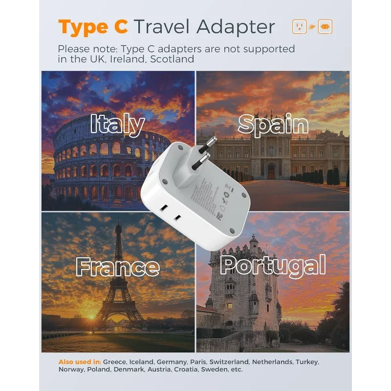 2 حزمة محول القابس الأوروبي USB C، محول أوروبا 4 منافذ 3 شاحن USB، محول الطاقة الدولي من النوع C #2