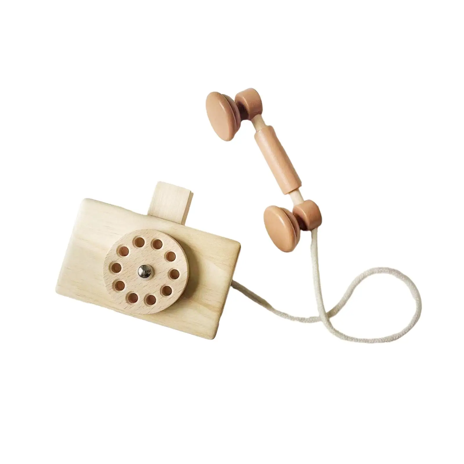 Wooden Phone Toy Pretend Play Realistic Dial Telephone for Brain Development Learning Toy Basic Life Skill Preschool Activities