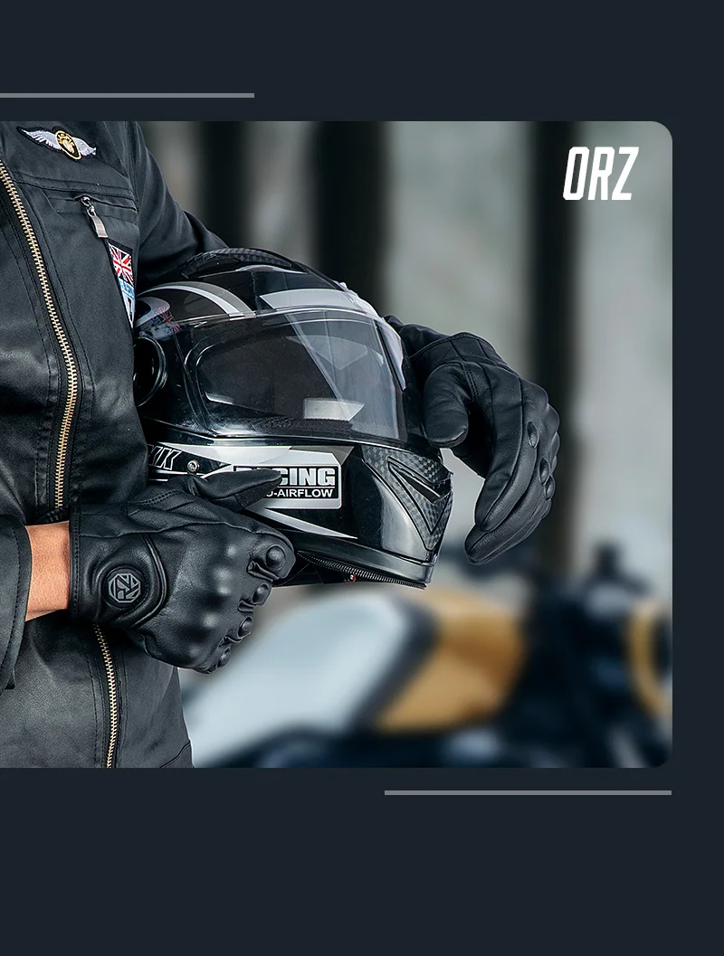 ORZ Motorrad-Reithandschuhe, Ziegenleder, Vollfinger-Handschuhe, Handschuhe für Motorräder, Handschuhe – Detail 11