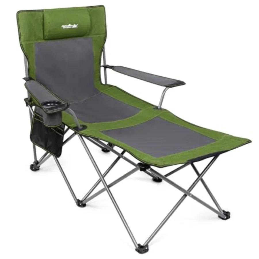 

Reclining Beach Chair, Adjustable 90-135° Backrest Camping Lounge Chairs for Adults, Folding Chair with Feet Rest and Detachabl
