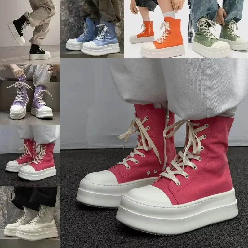 

New 2026 Latest College Style Couple High-top Thick-soled Heightening Big Head Men's and Women's Four-season Zipper Board Shoes