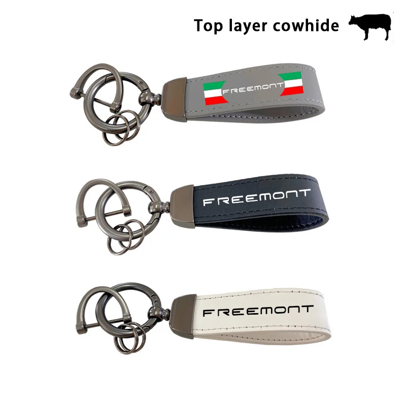 For Fiat Freemont Top Layer Cowhide Key Chain Keyrings Lanyard Car Accessories Custom Logo