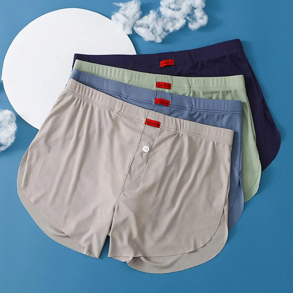 

Домашние боксеры, мужские шорты из ледяного шелка, трусы, большие трусы, пижамные шорты для дома, удобные мужские брифы с высокой талией