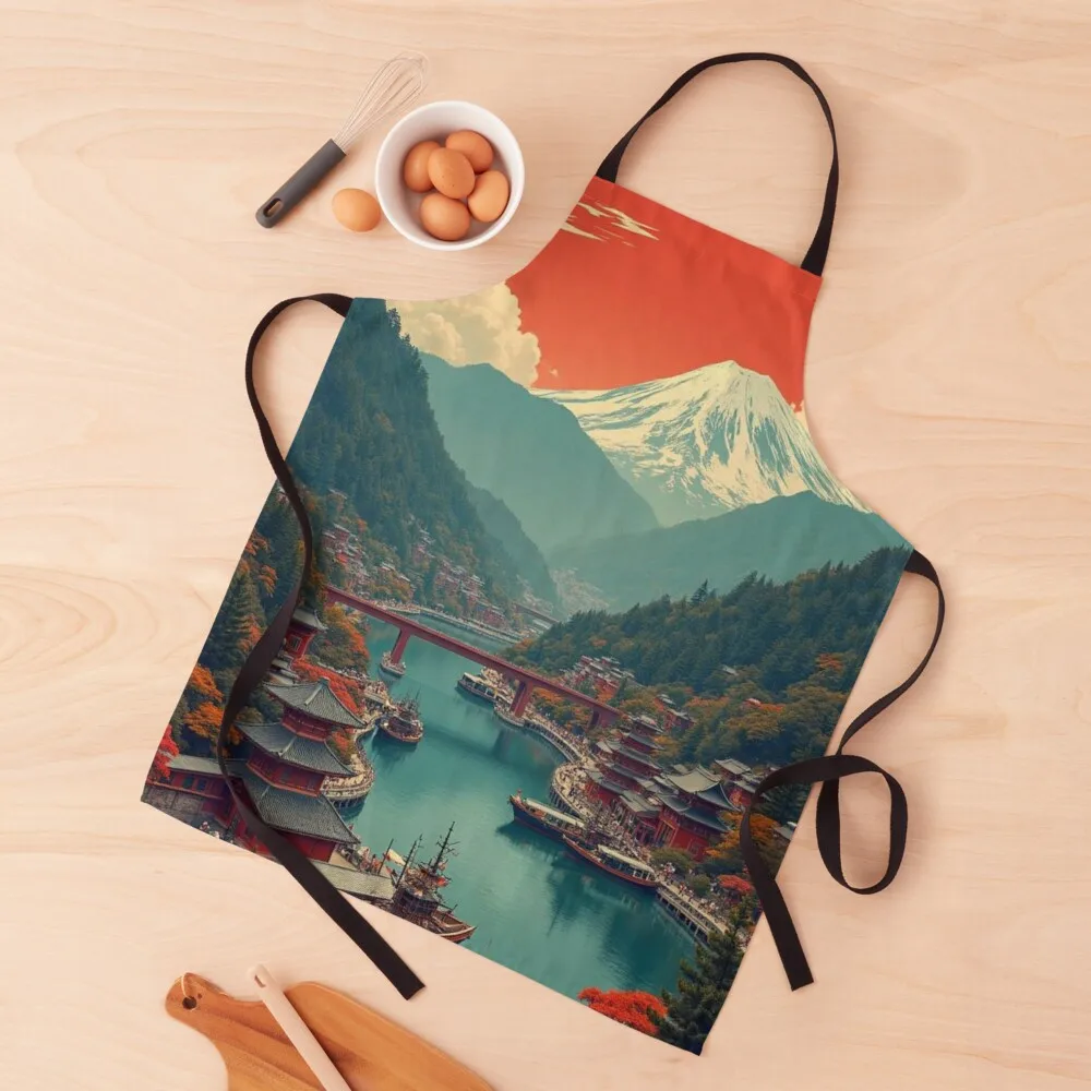 

Timeless Japan: A Scenic Haven Apron women's kitchens Trim Cloth man chef uniform Kitchen And Household Goods Apron