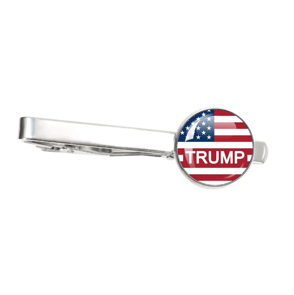 Trump 2024 Flag Tie Clips Save America Again Creative Pattern Glass Cabochon Tie Clips Men Shirt Jewelry Gift