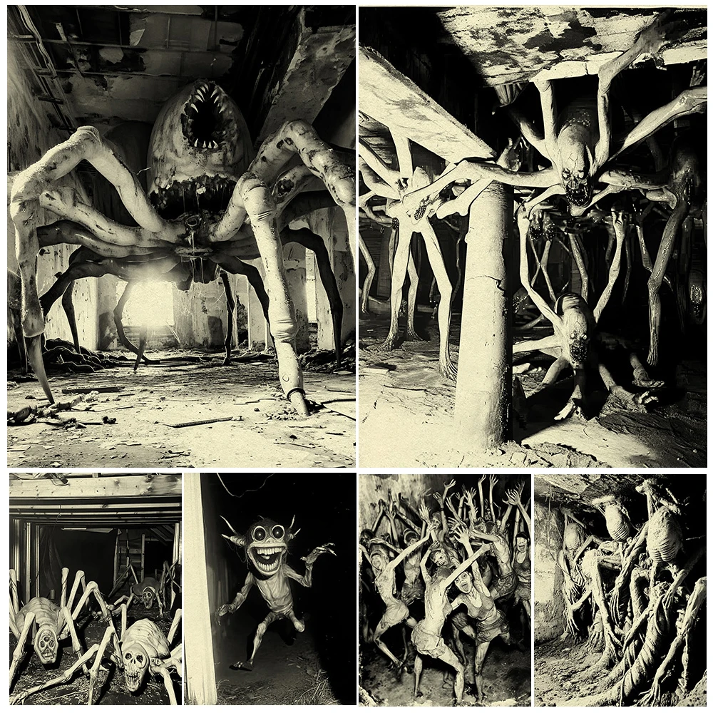 Monster In The Basement Of A Haunted House,Vintage Photography Art Poster Print,Creepy Demonic Creature Photo, Art Poster Print