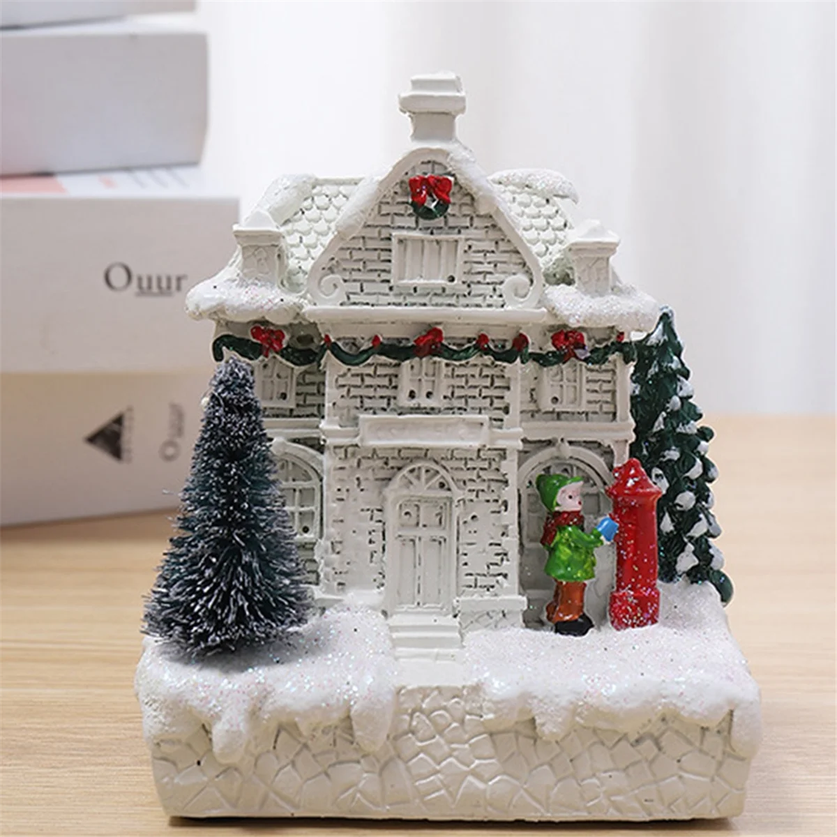 Christmas Scene Village Town Winter Snow Village LED Light Decoration Gift Holiday Desktop Decoration D